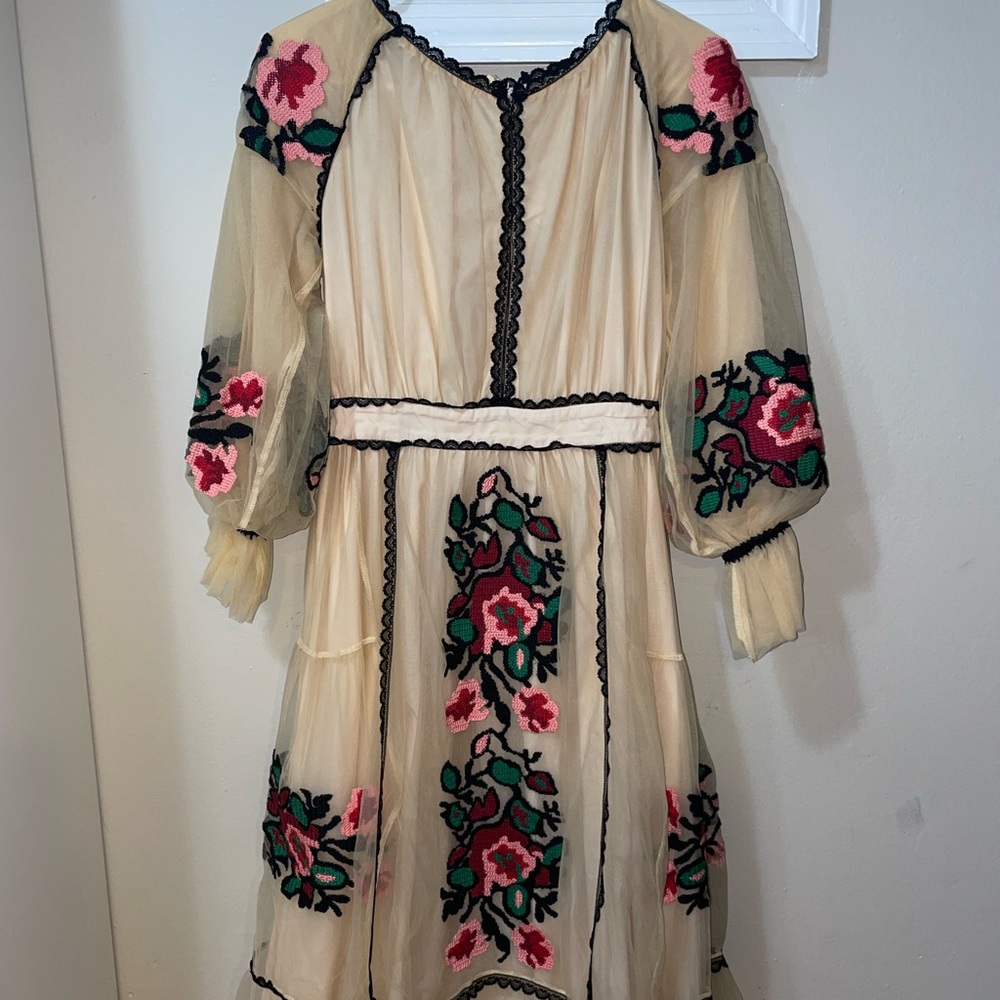 Floral Embroidered Cream Dress
